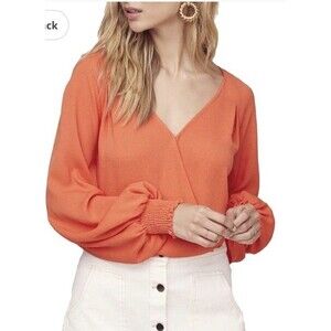 ASTR the Label Bancroft Surprlice Orange Faux Wrap V-Neck Top Womens Size Small
